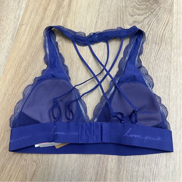 NWT PINK Victoria's Secret Women's Lace Bralette - Blue - Picture 2 of 6